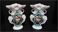 PAIR OF ORNATE HAND PAINTED VASES