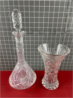 LEADED GLASS/CRYSTAL? DECANTER & VASE