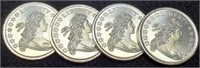 (4) 1 Troy Oz. Silver Liberty Rounds