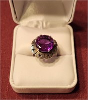 Vtg Sterling Silver Ring Purple Stone Size 7 1/2