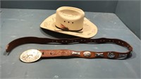 Signed cowboy hat 42 Mexico belt horse buckle