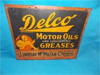 DELCO MOTOR OILS & GREASES HEAVY METAL SIGN