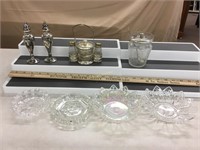 Silver table service pieces and some glass