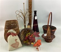 Amethyst Bottle, Wooden Baskets (4) and metal