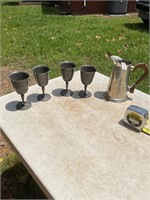 Vintage Pitcher and Pewter Goblets