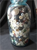 9" Tall Ball Glass Jar Filled w/ Vintage Buttons