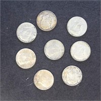 US Coins 6 x 40% Silver Kennedy Halves, 2 x 90% Si