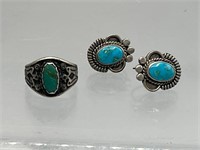 Sterling and turquoise earrings and ring