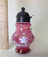 Mary Gregory Cranberry Enameled Glass Syrup Pitche