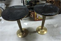 Pair Brass & Marble Tables 24"Tx16"D