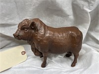 Wood Carved Bull 9"
