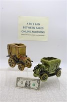 2 LEFTON CHINA  ANTIQUE CAR PLANTERS