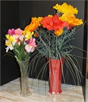 2 VASES W/ ARTIFICIAL FLOWERS