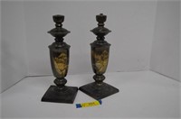 Two Etched Brass Lamp Bases