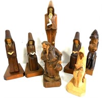 Lot of 8 Wood Carved Monks