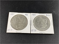 2 Morgan silver dollars 1880 and 1880 S