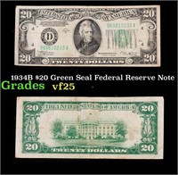 1934B $20 Green Seal Federal Reserve Note Grades v