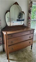 Three Drawer Wooden Dresser w/ Mirror