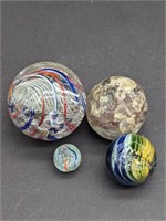 Lot Of 3 Damaged Ribbon Core Marbles As is