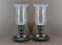Vtg Swirled Glass/ Brass Nightstand Candle Holders