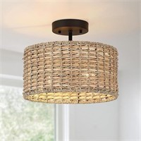Lampression Rattan Ceiling Light With Black Canopy