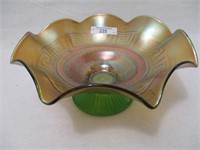 Nwood 8" green Greek Key & Scales dome ft'd bowl