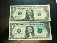2 USA $1 Star Note B New York,K Dallas VF-XF
