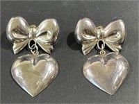 STERLING SILVER HEART AND BOW EARRINGS