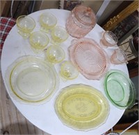 Colorful Depression Glass with Uranium Glass Bowl.