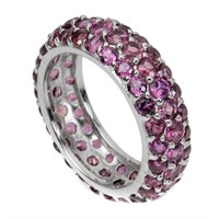 Natural Unheated Rhodolite Garnet Eternity Ring