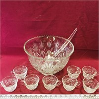 Large Glass Punch Bowl & Cups Set