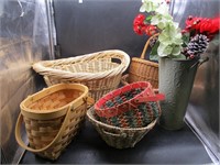 Baskets, Metal Vase, Faux Flowers
