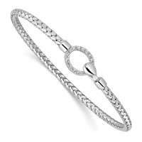 Sterling Silver Crystal Polished Braided Bangle