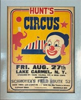 NEAT 1950S HUNT'S CIRCUS FRAMED ADVERTISING POSTER