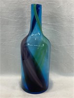 Hand Blown Art Glass Bottle Purple Green Blue