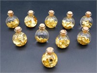 GOLD FLAKES IN BOTTLES LOT OF 10 VINTAGE ANTIQUE