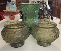 Green glass vases