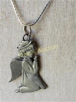 vtg silver kneeling angel pendant & necklace