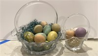 2 - Glass Easter Baskets and Eggs
