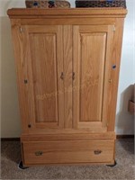 Large Oak Storage Cabinet with Bottom Drawer