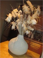 Corrugated Paper Vase w/ Cotton Bolls & Feathers