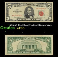 1963 $5 Red Seal United States Note Grades vf++