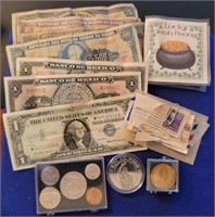 Box of Foreign Coins & Currency