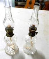 Pair Miniature Oil Lamps 8"T