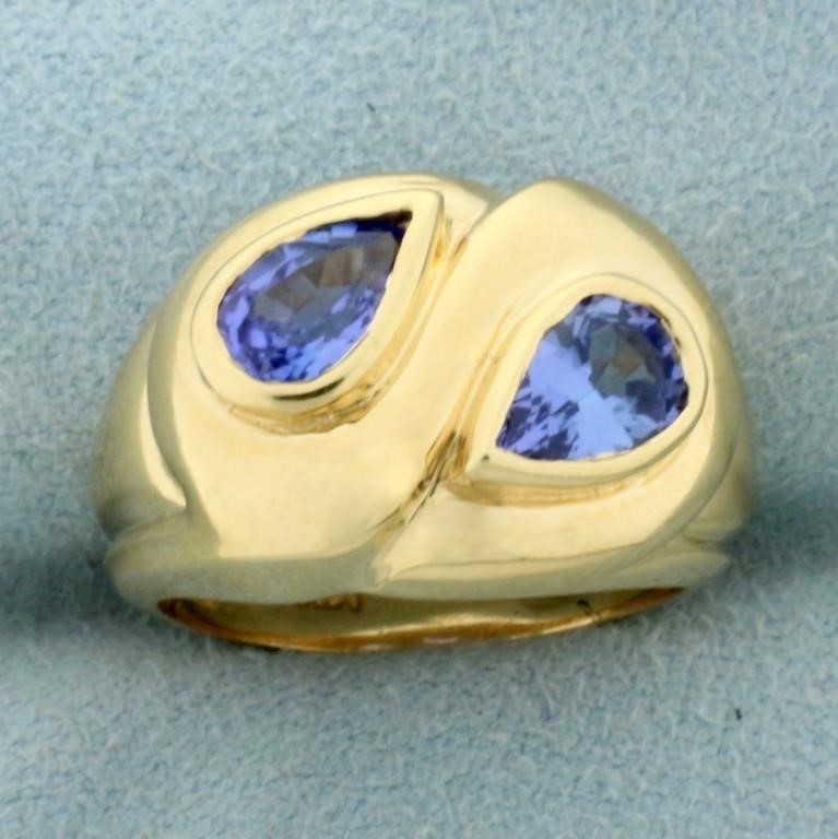 1.5ct TW Tanzanite Two Stone Ring in 14K Yellow Go