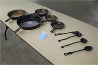 Assorted Cast Iron Frying Pans & Utensils
