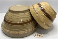 (2) Lg Yellowware/Stoneware Striped Mixing Bowls