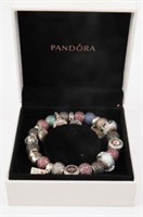 Pandora Sterling Charm Bracelet, Loaded w/ Charms.