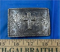 Nacona Belt Buckle with Blinged Cross on it