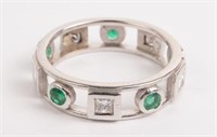 14K White Gold, Emerald, & Diamond Ring.